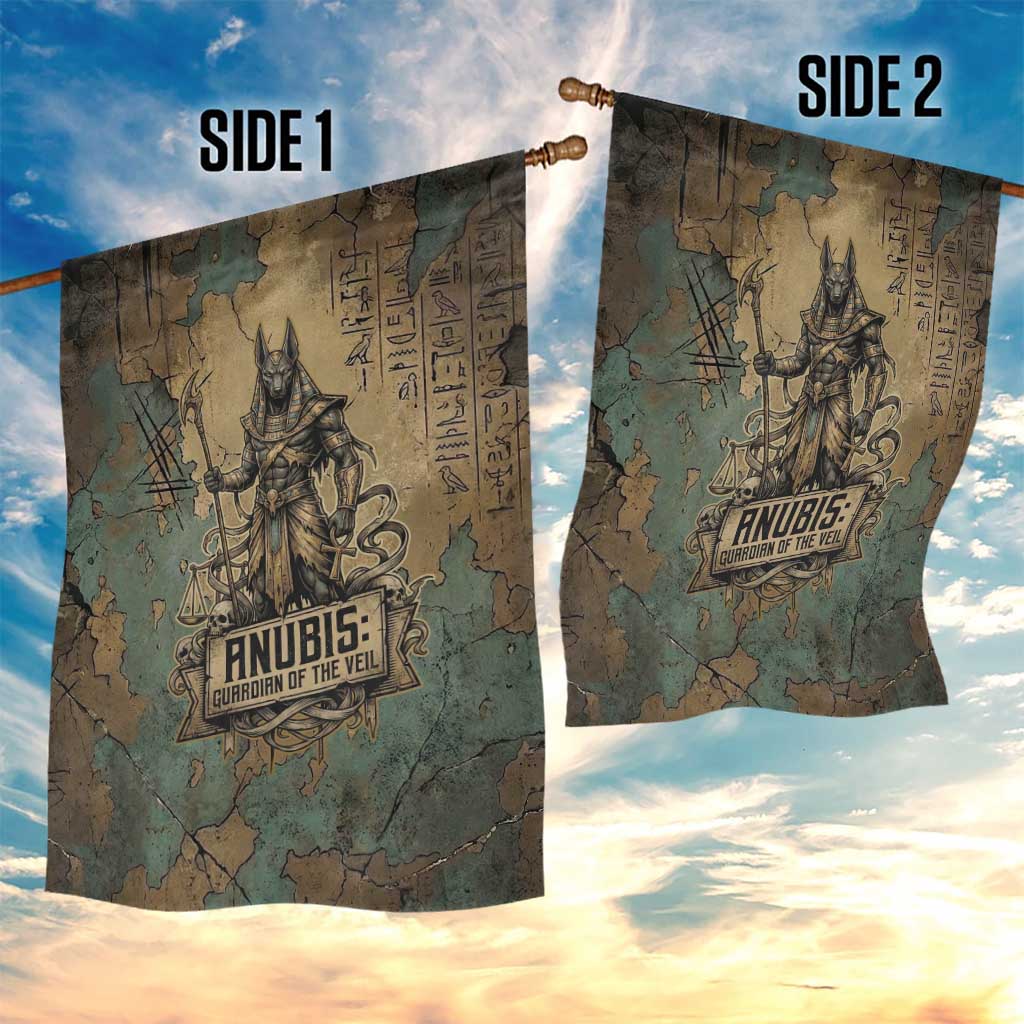 Anubis Garden Flag Ancient Egyptian Aged Papyrus, Scales of Justice, and Egyptian Hieroglyph - Wonder Print Shop