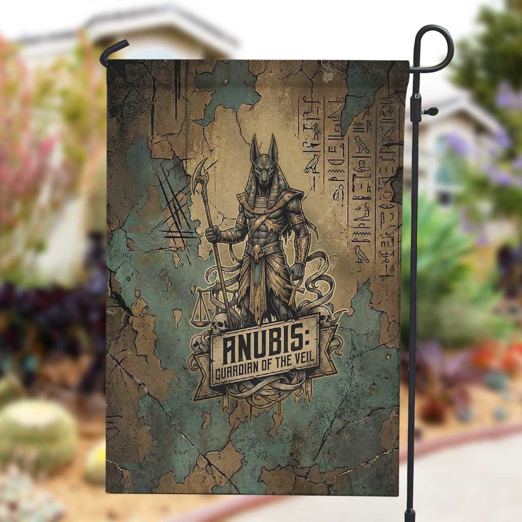 Anubis Garden Flag Ancient Egyptian Aged Papyrus, Scales of Justice, and Egyptian Hieroglyph - Wonder Print Shop