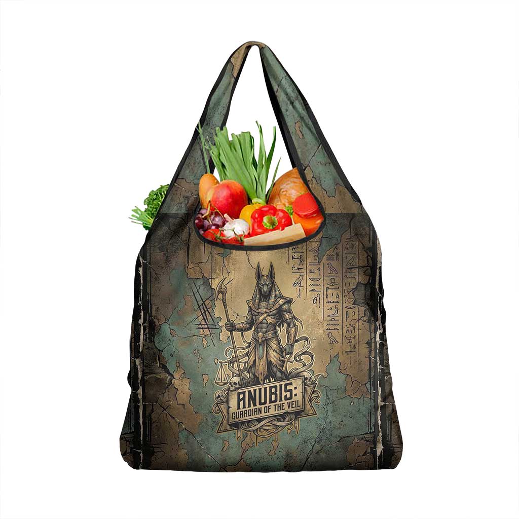 Anubis Grocery Bag Ancient Egyptian Aged Papyrus, Scales of Justice, and Egyptian Hieroglyph - Wonder Print Shop