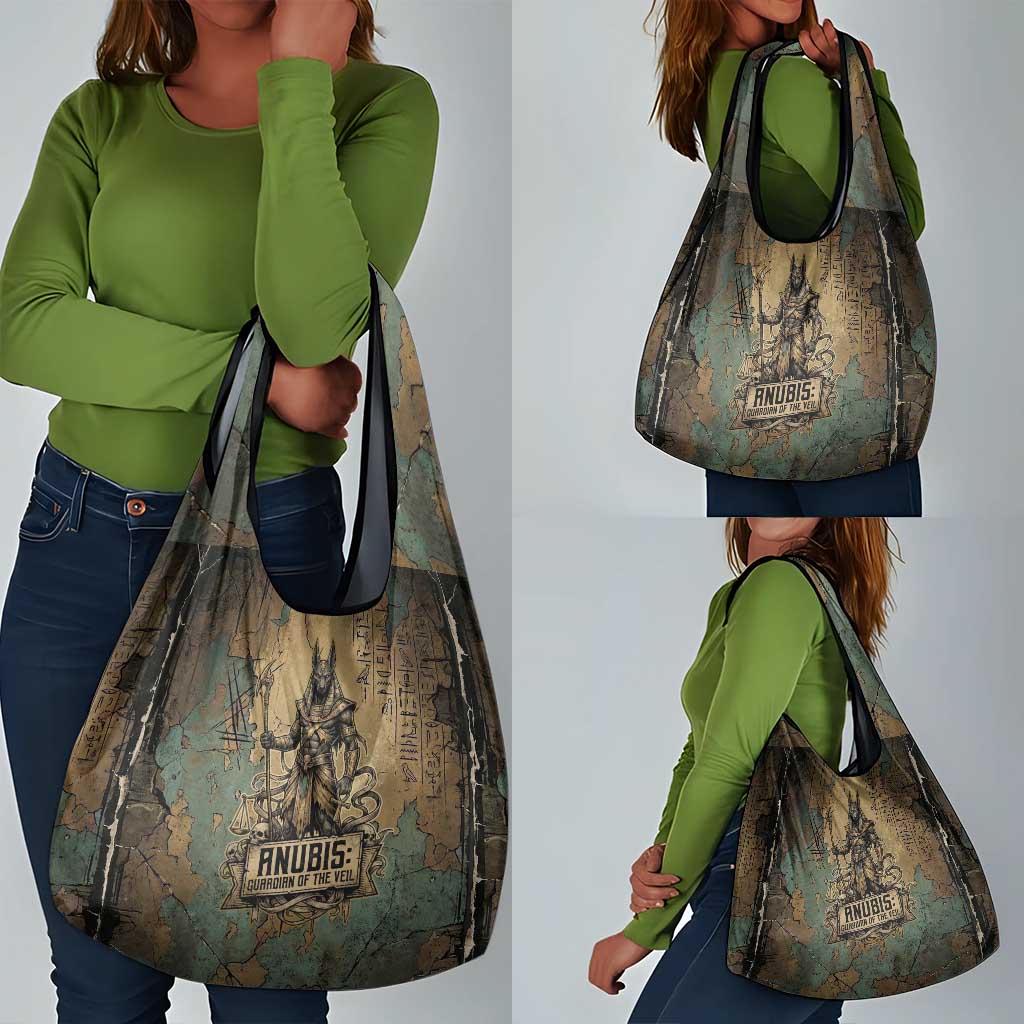 Anubis Grocery Bag Ancient Egyptian Aged Papyrus, Scales of Justice, and Egyptian Hieroglyph - Wonder Print Shop