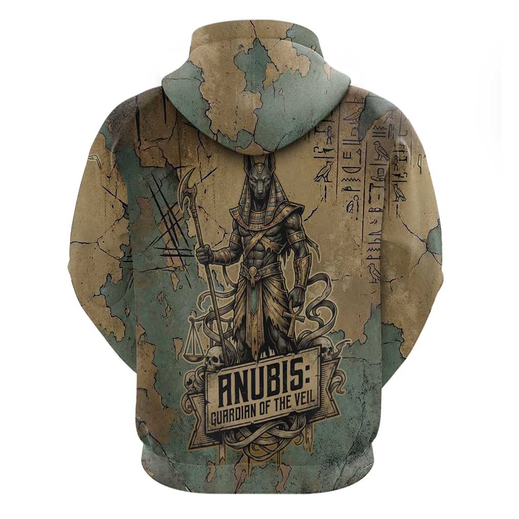 Anubis Hoodie Ancient Egyptian Aged Papyrus, Scales of Justice, and Egyptian Hieroglyph - Wonder Print Shop