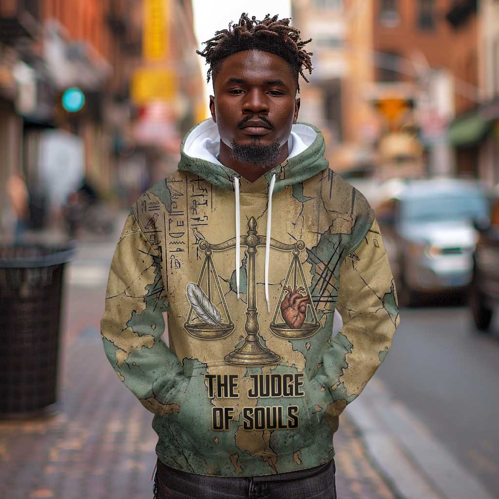 Anubis Hoodie Ancient Egyptian Aged Papyrus, Scales of Justice, and Egyptian Hieroglyph - Wonder Print Shop