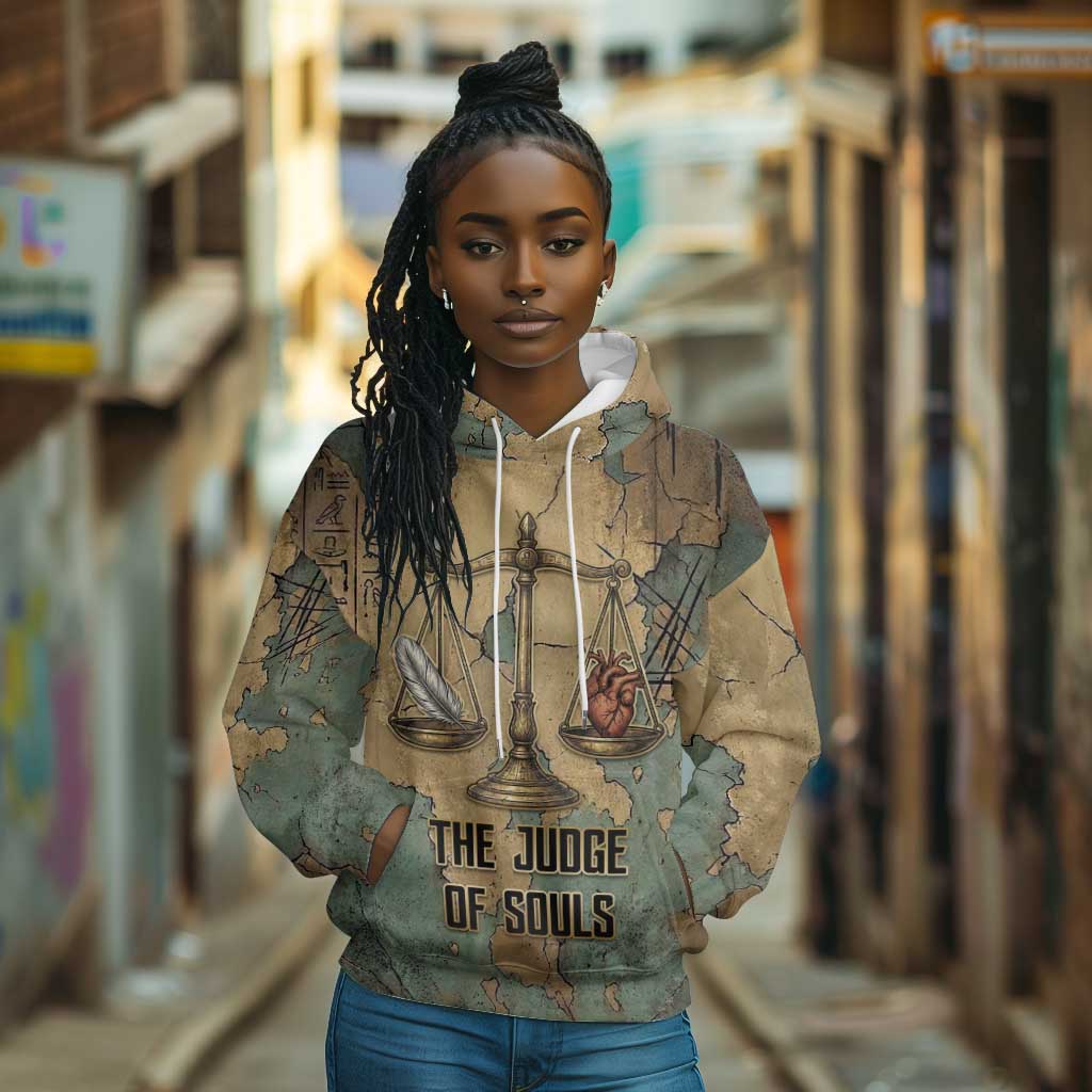 Anubis Hoodie Ancient Egyptian Aged Papyrus, Scales of Justice, and Egyptian Hieroglyph - Wonder Print Shop