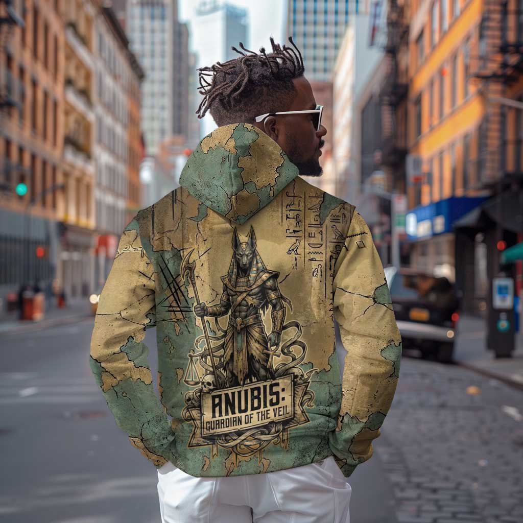 Anubis Hoodie Ancient Egyptian Aged Papyrus, Scales of Justice, and Egyptian Hieroglyph - Wonder Print Shop