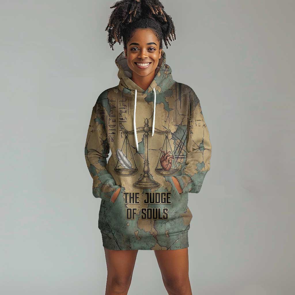 Anubis Hoodie Dress Ancient Egyptian Aged Papyrus, Scales of Justice, and Egyptian Hieroglyph - Wonder Print Shop
