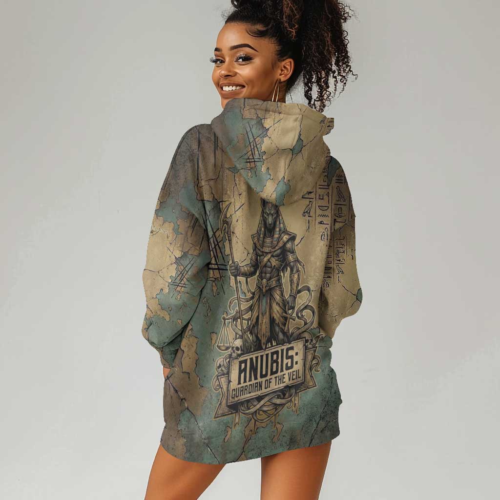 Anubis Hoodie Dress Ancient Egyptian Aged Papyrus, Scales of Justice, and Egyptian Hieroglyph - Wonder Print Shop