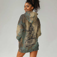 Anubis Hoodie Dress Ancient Egyptian Aged Papyrus, Scales of Justice, and Egyptian Hieroglyph - Wonder Print Shop