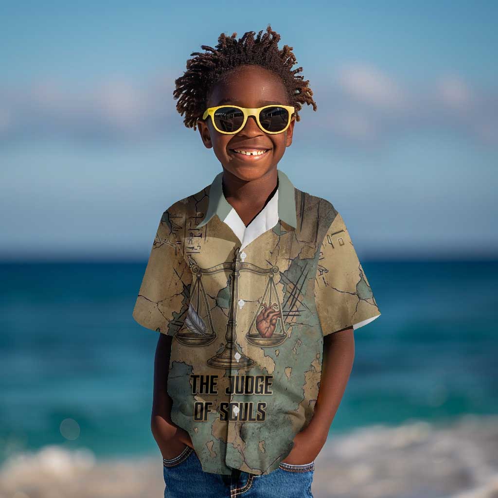 Anubis Kid Hawaiian Shirt Ancient Egyptian Aged Papyrus, Scales of Justice, and Egyptian Hieroglyph - Wonder Print Shop