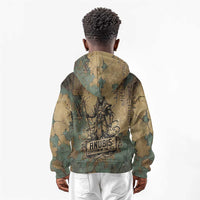Anubis Kid Hoodie Ancient Egyptian Aged Papyrus, Scales of Justice, and Egyptian Hieroglyph - Wonder Print Shop