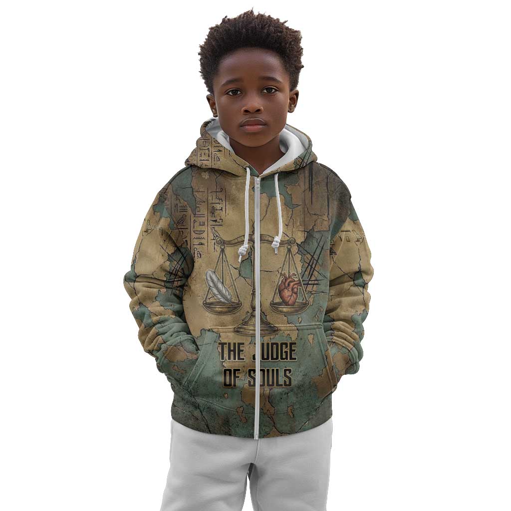 Anubis Kid Hoodie Ancient Egyptian Aged Papyrus, Scales of Justice, and Egyptian Hieroglyph - Wonder Print Shop
