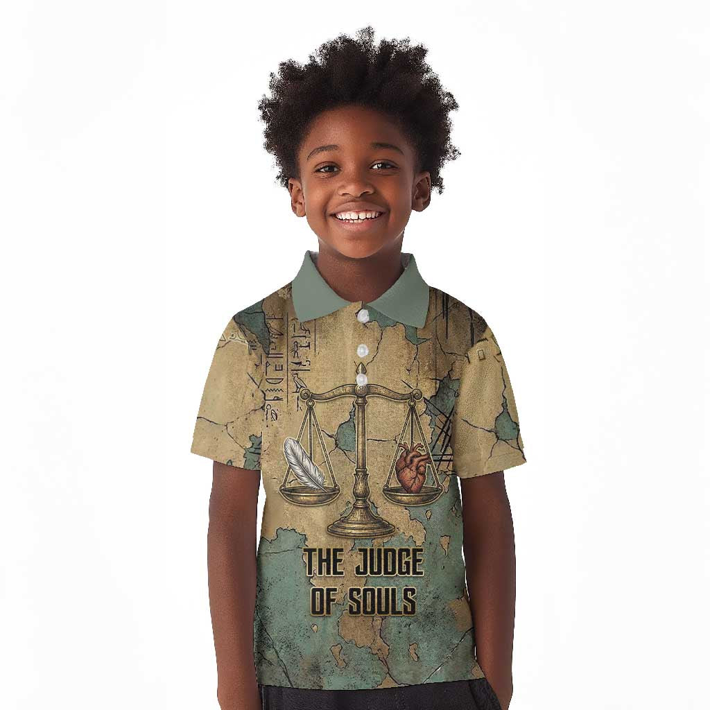 Anubis Kid Polo Shirt Ancient Egyptian Aged Papyrus, Scales of Justice, and Egyptian Hieroglyph - Wonder Print Shop