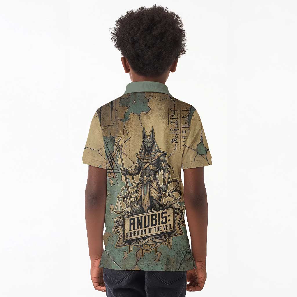 Anubis Kid Polo Shirt Ancient Egyptian Aged Papyrus, Scales of Justice, and Egyptian Hieroglyph - Wonder Print Shop
