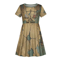 Anubis Kid Short Sleeve Dress Ancient Egyptian Aged Papyrus, Scales of Justice, and Egyptian Hieroglyph - Wonder Print Shop