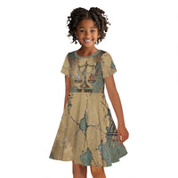 Anubis Kid Short Sleeve Dress Ancient Egyptian Aged Papyrus, Scales of Justice, and Egyptian Hieroglyph - Wonder Print Shop