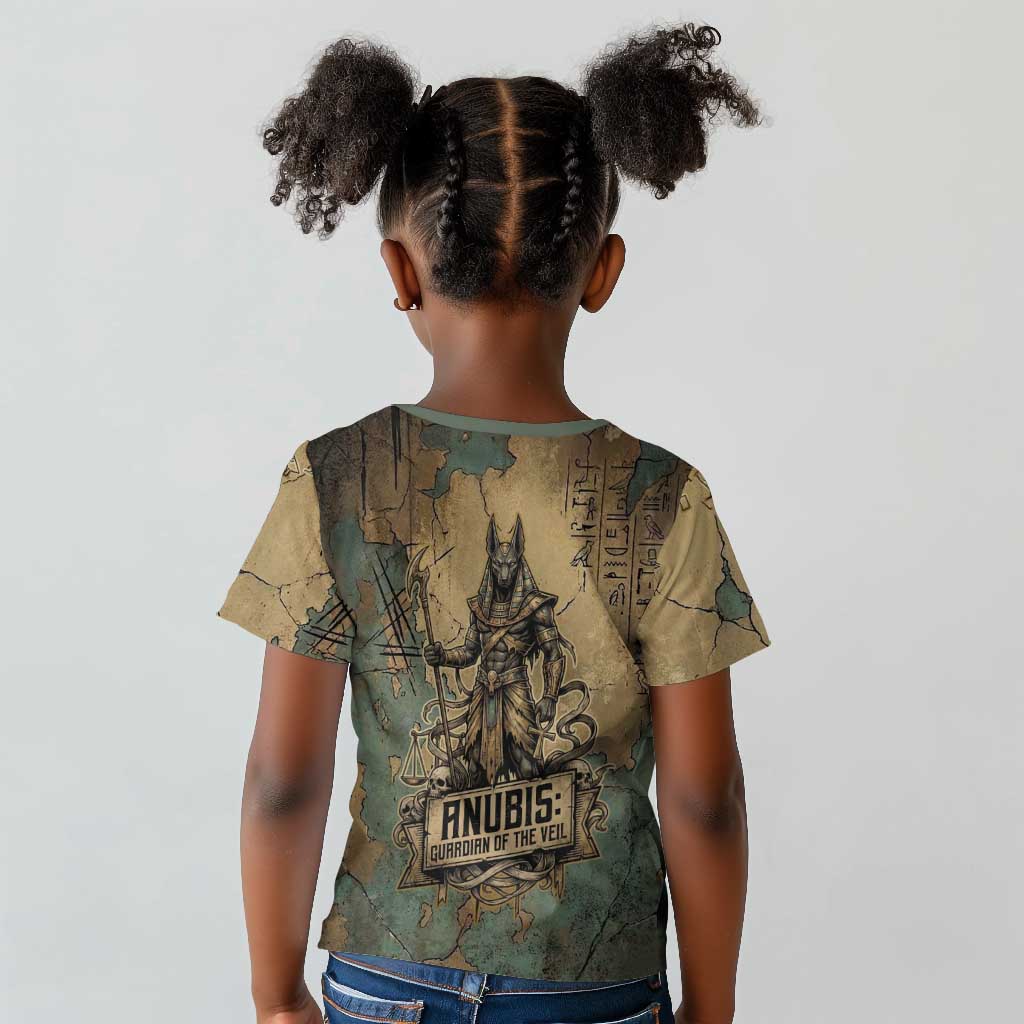 Anubis Kid T shirt Ancient Egyptian Aged Papyrus, Scales of Justice, and Egyptian Hieroglyph - Wonder Print Shop