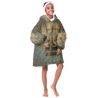Anubis Kid Wearable Blanket Hoodie Ancient Egyptian Aged Papyrus, Scales of Justice, and Egyptian Hieroglyph - Wonder Print Shop
