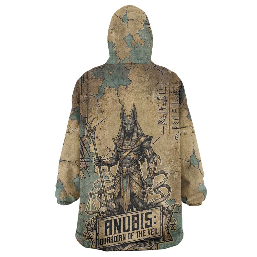 Anubis Kid Wearable Blanket Hoodie Ancient Egyptian Aged Papyrus, Scales of Justice, and Egyptian Hieroglyph - Wonder Print Shop