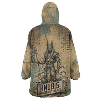 Anubis Kid Wearable Blanket Hoodie Ancient Egyptian Aged Papyrus, Scales of Justice, and Egyptian Hieroglyph - Wonder Print Shop