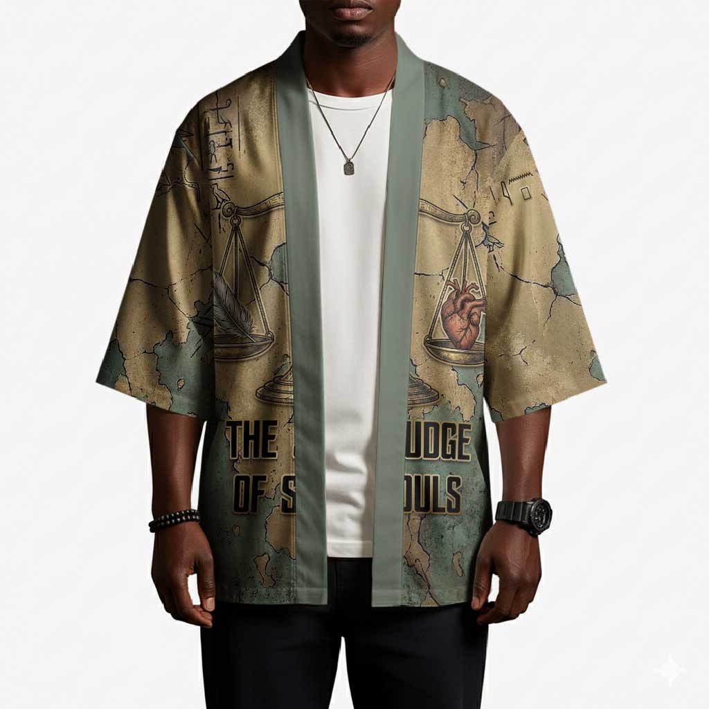 Anubis Kimono Ancient Egyptian Aged Papyrus, Scales of Justice, and Egyptian Hieroglyph - Wonder Print Shop