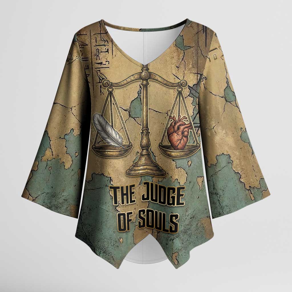 Anubis Kimono Sleeve Blouse Ancient Egyptian Aged Papyrus, Scales of Justice, and Egyptian Hieroglyph - Wonder Print Shop