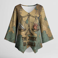 Anubis Kimono Sleeve Blouse Ancient Egyptian Aged Papyrus, Scales of Justice, and Egyptian Hieroglyph - Wonder Print Shop