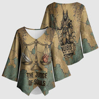 Anubis Kimono Sleeve Blouse Ancient Egyptian Aged Papyrus, Scales of Justice, and Egyptian Hieroglyph - Wonder Print Shop