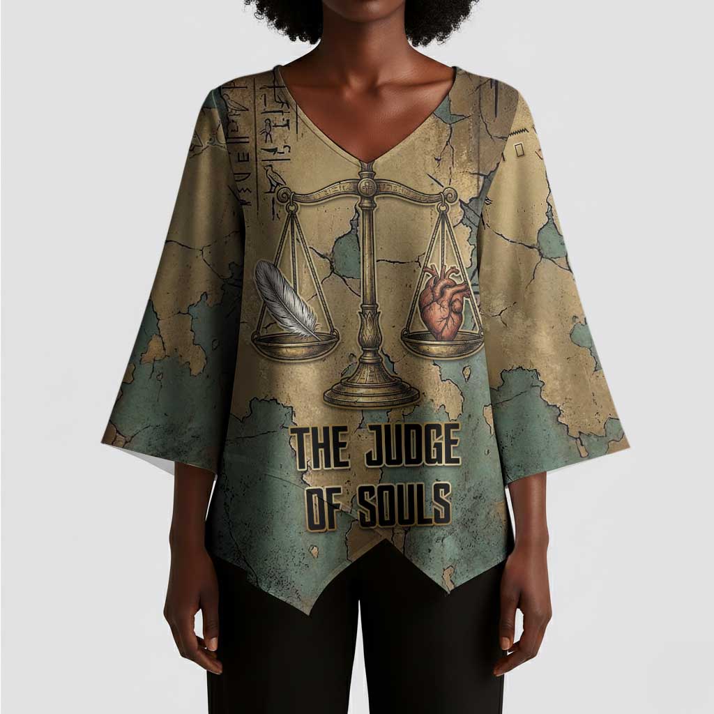 Anubis Kimono Sleeve Blouse Ancient Egyptian Aged Papyrus, Scales of Justice, and Egyptian Hieroglyph - Wonder Print Shop