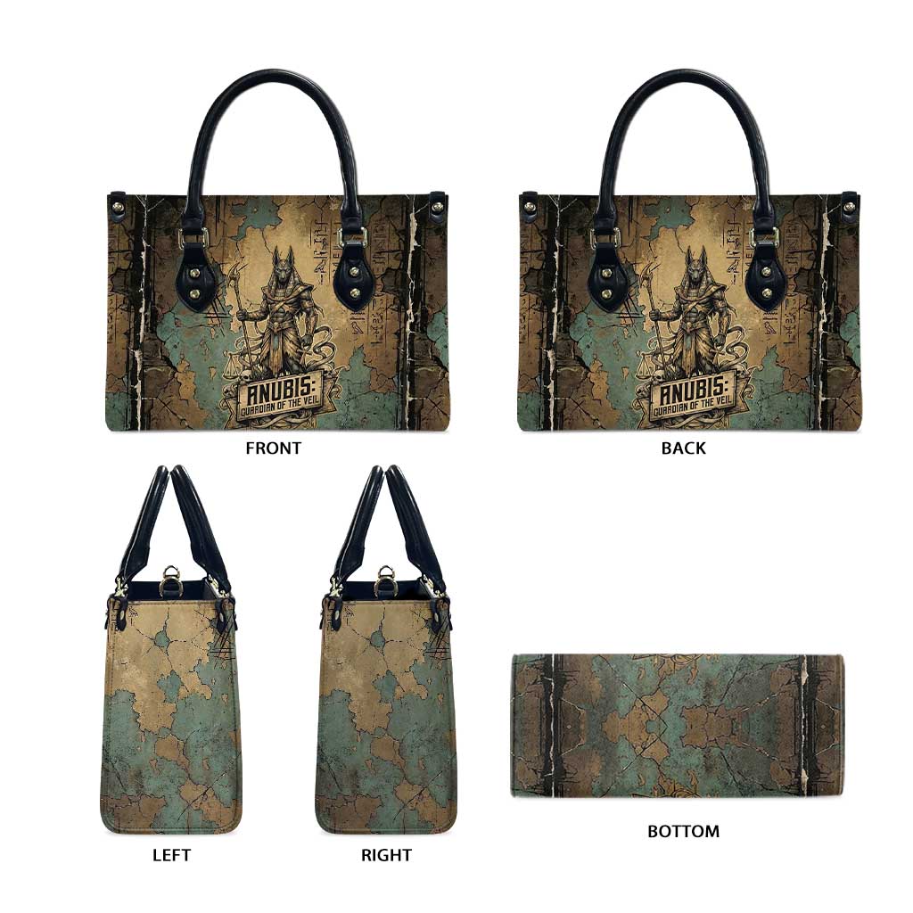 Anubis Leather Bag Ancient Egyptian Aged Papyrus, Scales of Justice, and Egyptian Hieroglyph - Wonder Print Shop