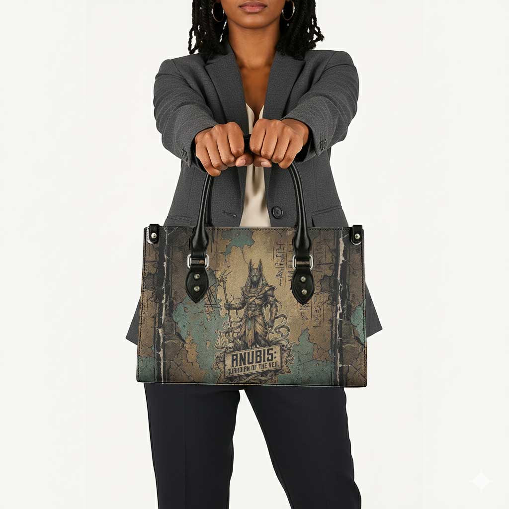 Anubis Leather Bag Ancient Egyptian Aged Papyrus, Scales of Justice, and Egyptian Hieroglyph - Wonder Print Shop