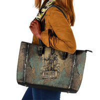Anubis Leather Tote Bag Ancient Egyptian Aged Papyrus, Scales of Justice, and Egyptian Hieroglyph - Wonder Print Shop