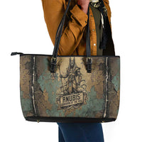 Anubis Leather Tote Bag Ancient Egyptian Aged Papyrus, Scales of Justice, and Egyptian Hieroglyph - Wonder Print Shop