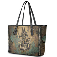 Anubis Leather Tote Bag Ancient Egyptian Aged Papyrus, Scales of Justice, and Egyptian Hieroglyph - Wonder Print Shop