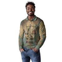 Anubis Long Sleeve Polo Shirt Ancient Egyptian Aged Papyrus, Scales of Justice, and Egyptian Hieroglyph - Wonder Print Shop