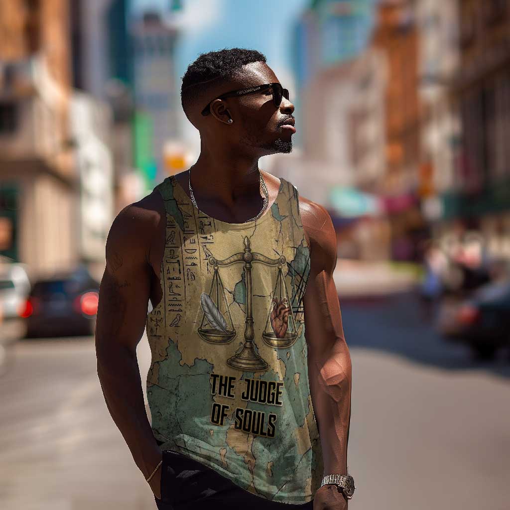 Anubis Men Tank Top Ancient Egyptian Aged Papyrus, Scales of Justice, and Egyptian Hieroglyph - Wonder Print Shop