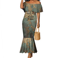 Anubis Mermaid Dress Ancient Egyptian Aged Papyrus, Scales of Justice, and Egyptian Hieroglyph - Wonder Print Shop