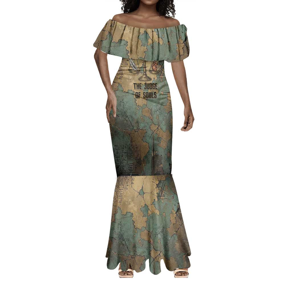 Anubis Mermaid Dress Ancient Egyptian Aged Papyrus, Scales of Justice, and Egyptian Hieroglyph - Wonder Print Shop