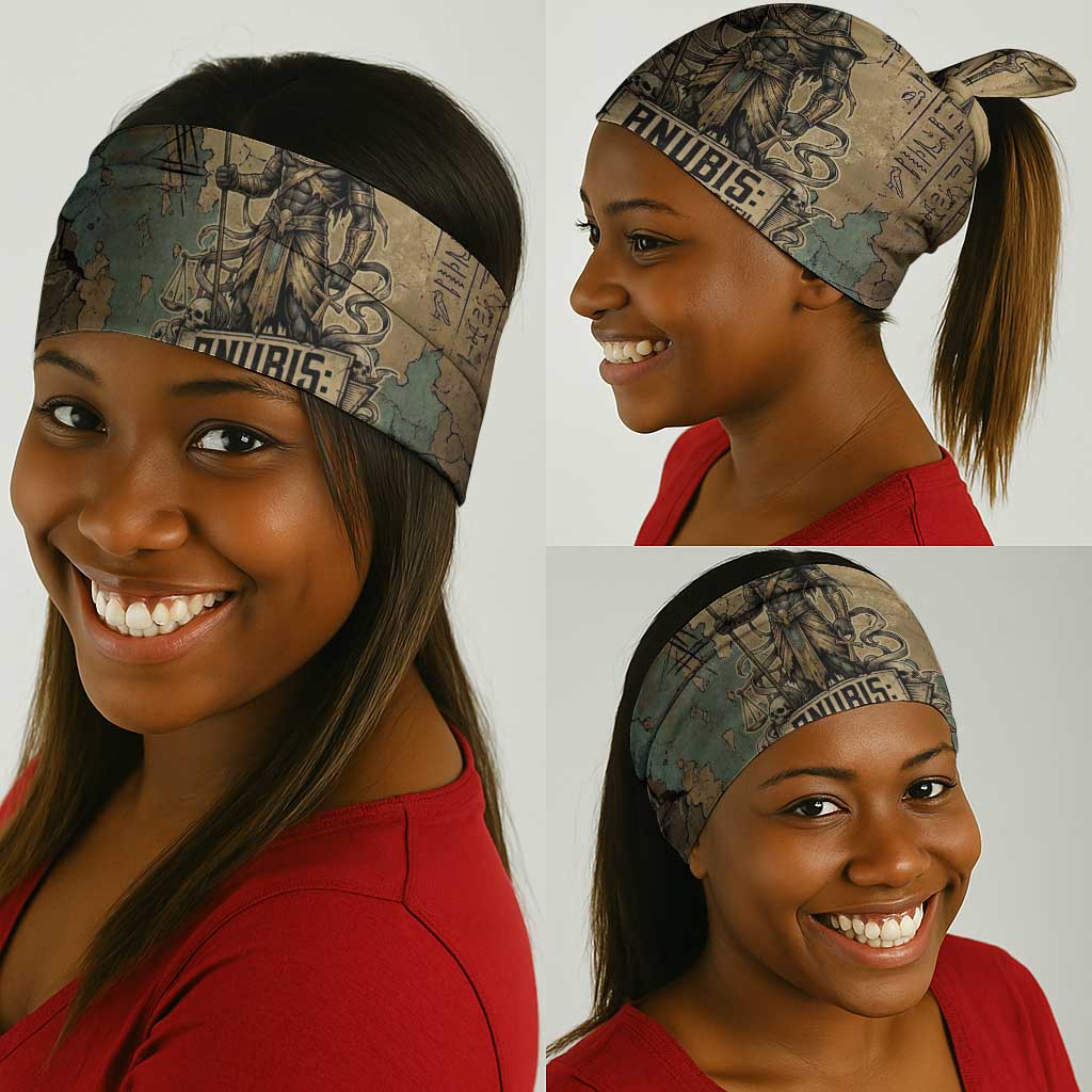Anubis Neck Gaiter Ancient Egyptian Aged Papyrus, Scales of Justice, and Egyptian Hieroglyph - Wonder Print Shop