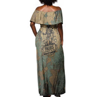 Anubis Off Shoulder Maxi Dress Ancient Egyptian Aged Papyrus, Scales of Justice, and Egyptian Hieroglyph - Wonder Print Shop