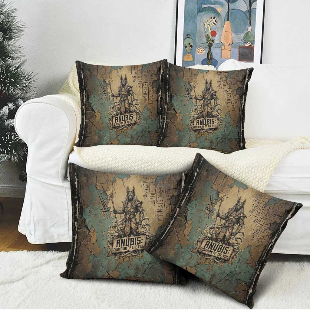 Anubis Pillow Cover Ancient Egyptian Aged Papyrus, Scales of Justice, and Egyptian Hieroglyph - Wonder Print Shop