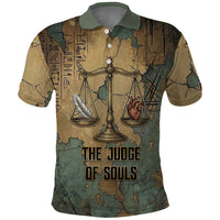 Anubis Polo Shirt Ancient Egyptian Aged Papyrus, Scales of Justice, and Egyptian Hieroglyph - Wonder Print Shop