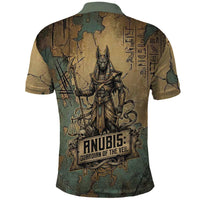 Anubis Polo Shirt Ancient Egyptian Aged Papyrus, Scales of Justice, and Egyptian Hieroglyph - Wonder Print Shop