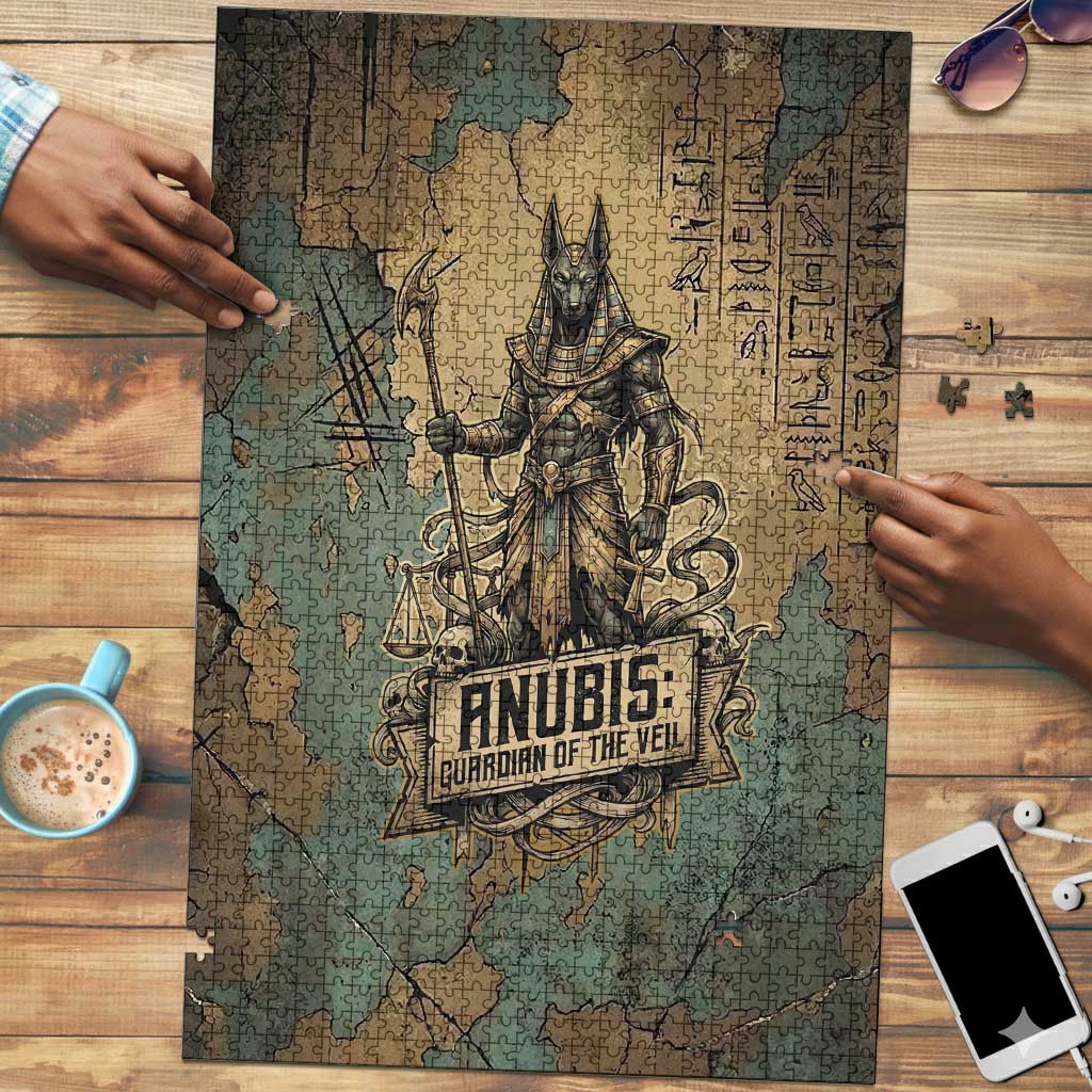 Anubis Puzzle Ancient Egyptian Aged Papyrus, Scales of Justice, and Egyptian Hieroglyph - Wonder Print Shop