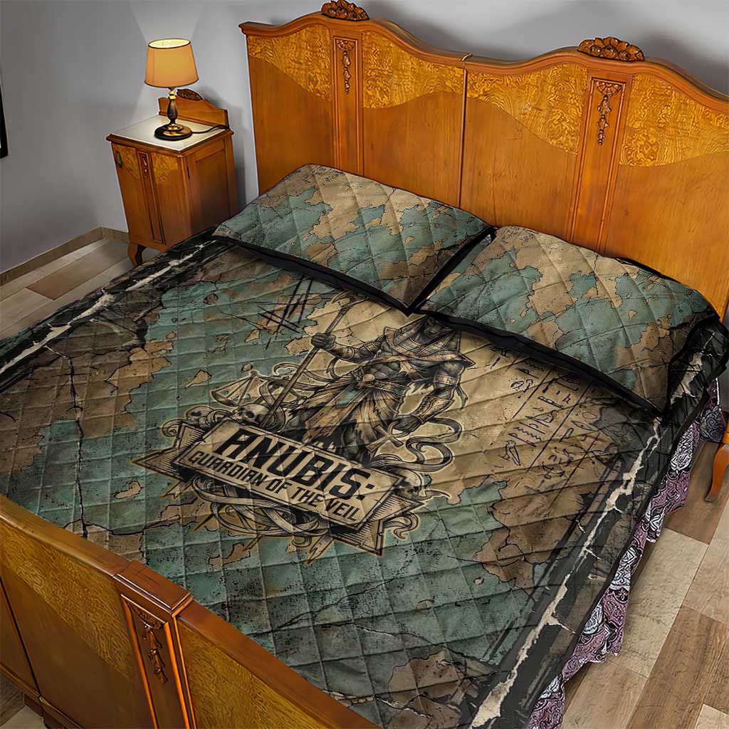 Anubis Quilt Bed Set Ancient Egyptian Aged Papyrus, Scales of Justice, and Egyptian Hieroglyph - Wonder Print Shop
