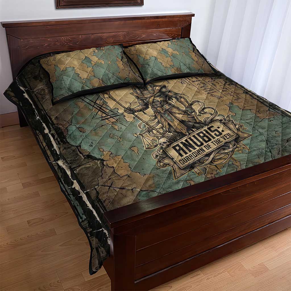 Anubis Quilt Bed Set Ancient Egyptian Aged Papyrus, Scales of Justice, and Egyptian Hieroglyph - Wonder Print Shop