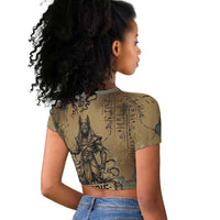 Anubis Raglan Cropped T shirt Ancient Egyptian Aged Papyrus, Scales of Justice, and Egyptian Hieroglyph - Wonder Print Shop
