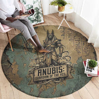Anubis Round Carpet Ancient Egyptian Aged Papyrus, Scales of Justice, and Egyptian Hieroglyph - Wonder Print Shop