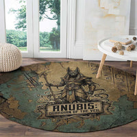 Anubis Round Carpet Ancient Egyptian Aged Papyrus, Scales of Justice, and Egyptian Hieroglyph - Wonder Print Shop