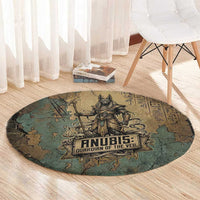 Anubis Round Carpet Ancient Egyptian Aged Papyrus, Scales of Justice, and Egyptian Hieroglyph - Wonder Print Shop