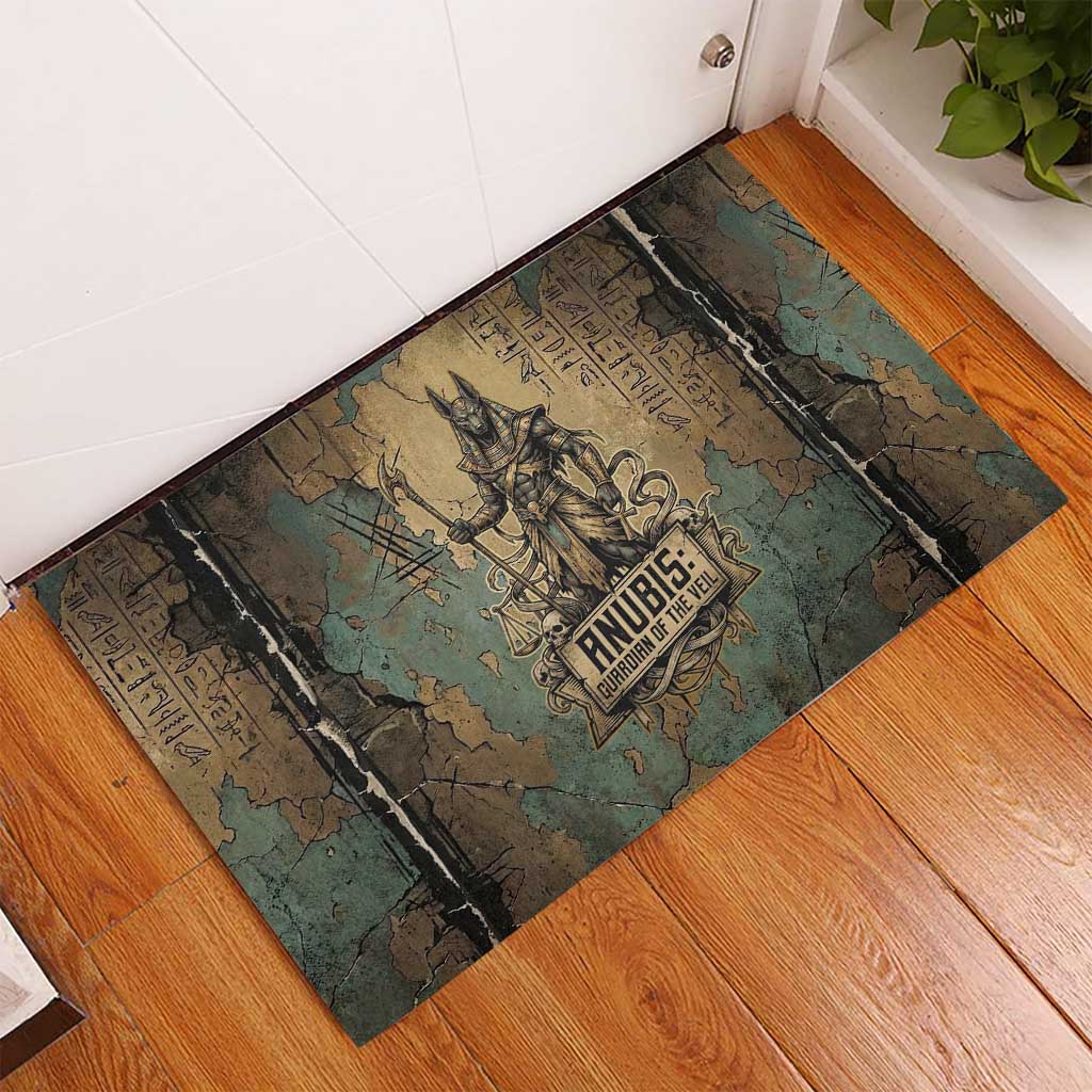 Anubis Rubber Doormat Ancient Egyptian Aged Papyrus, Scales of Justice, and Egyptian Hieroglyph - Wonder Print Shop