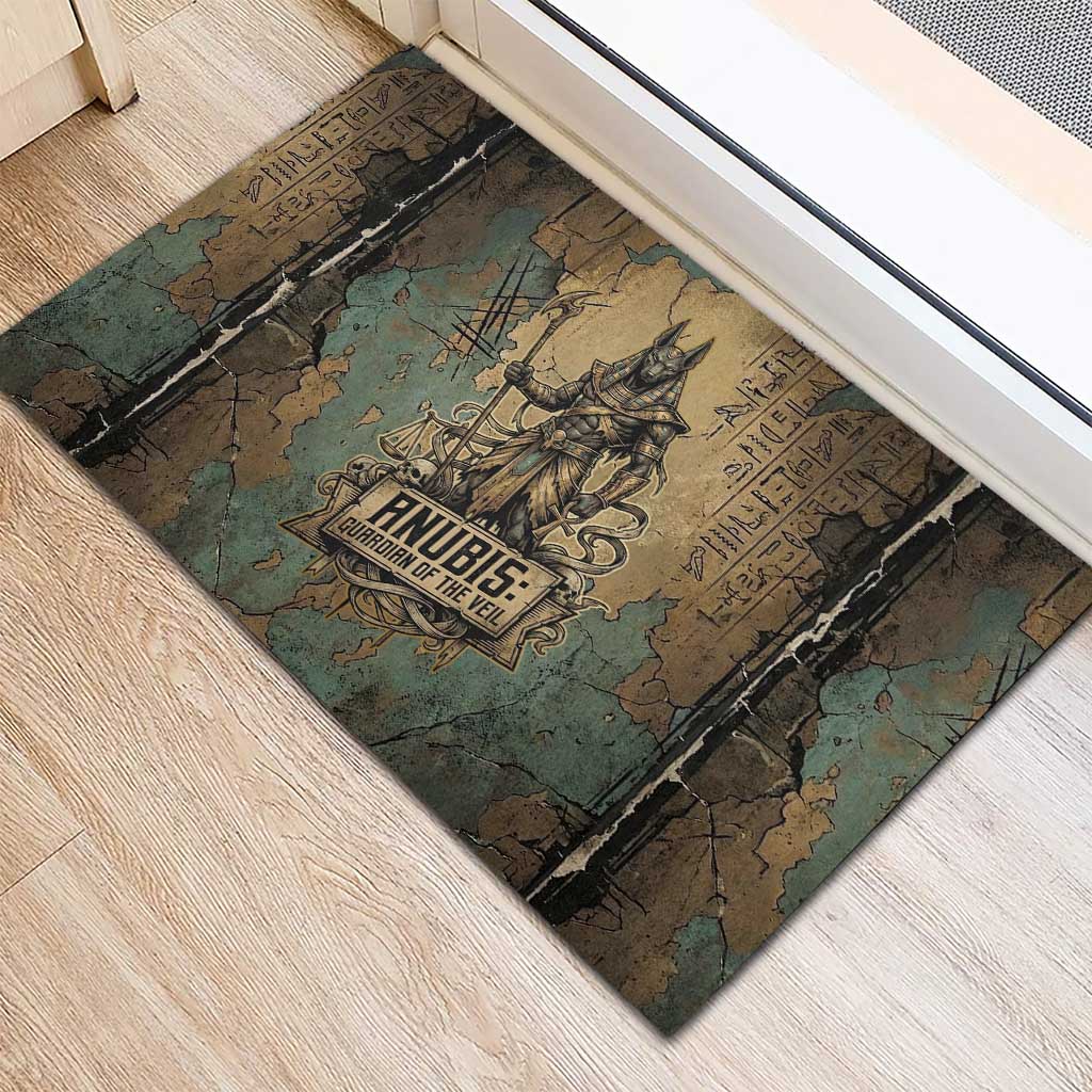 Anubis Rubber Doormat Ancient Egyptian Aged Papyrus, Scales of Justice, and Egyptian Hieroglyph - Wonder Print Shop
